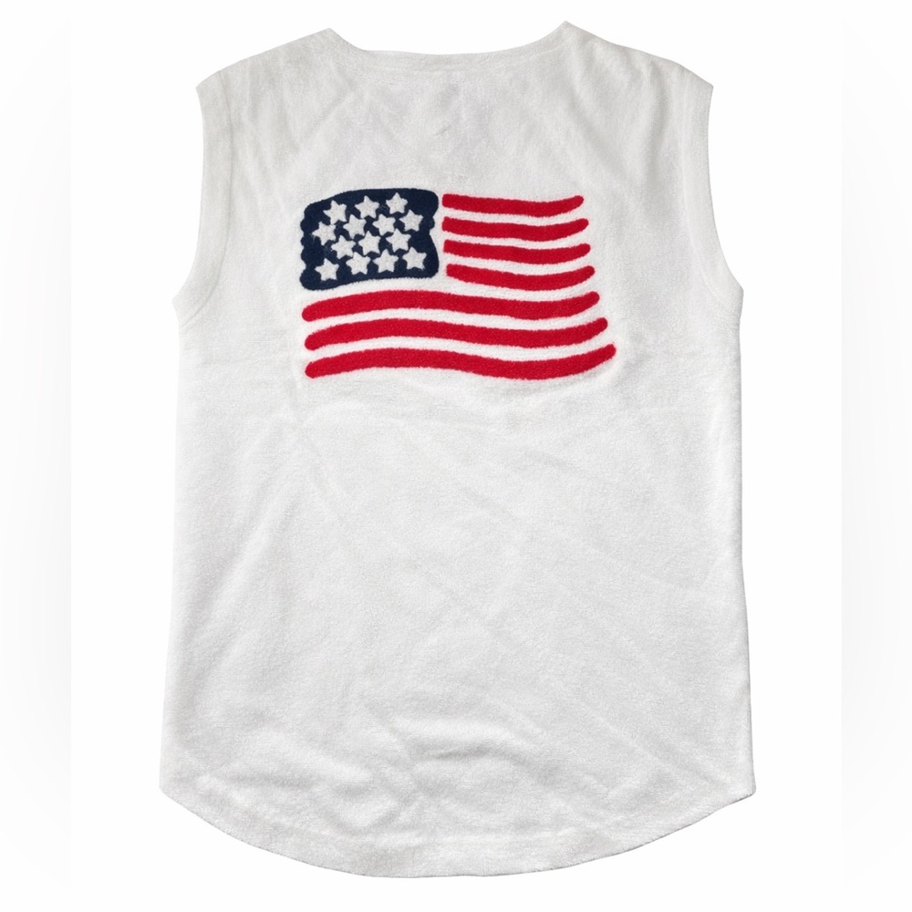NWOT Women’s XS | Aaeda | Red White Blue Felt Flag Patriotic Sleeveless Knit Top